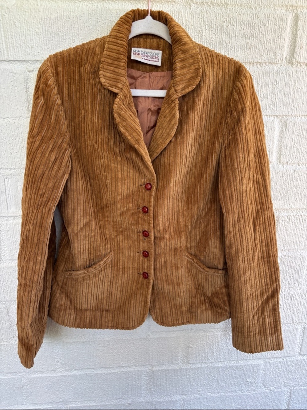 Bobbie Brooks New Expressions Vintage Corduroy Covered Button Blazer sz S